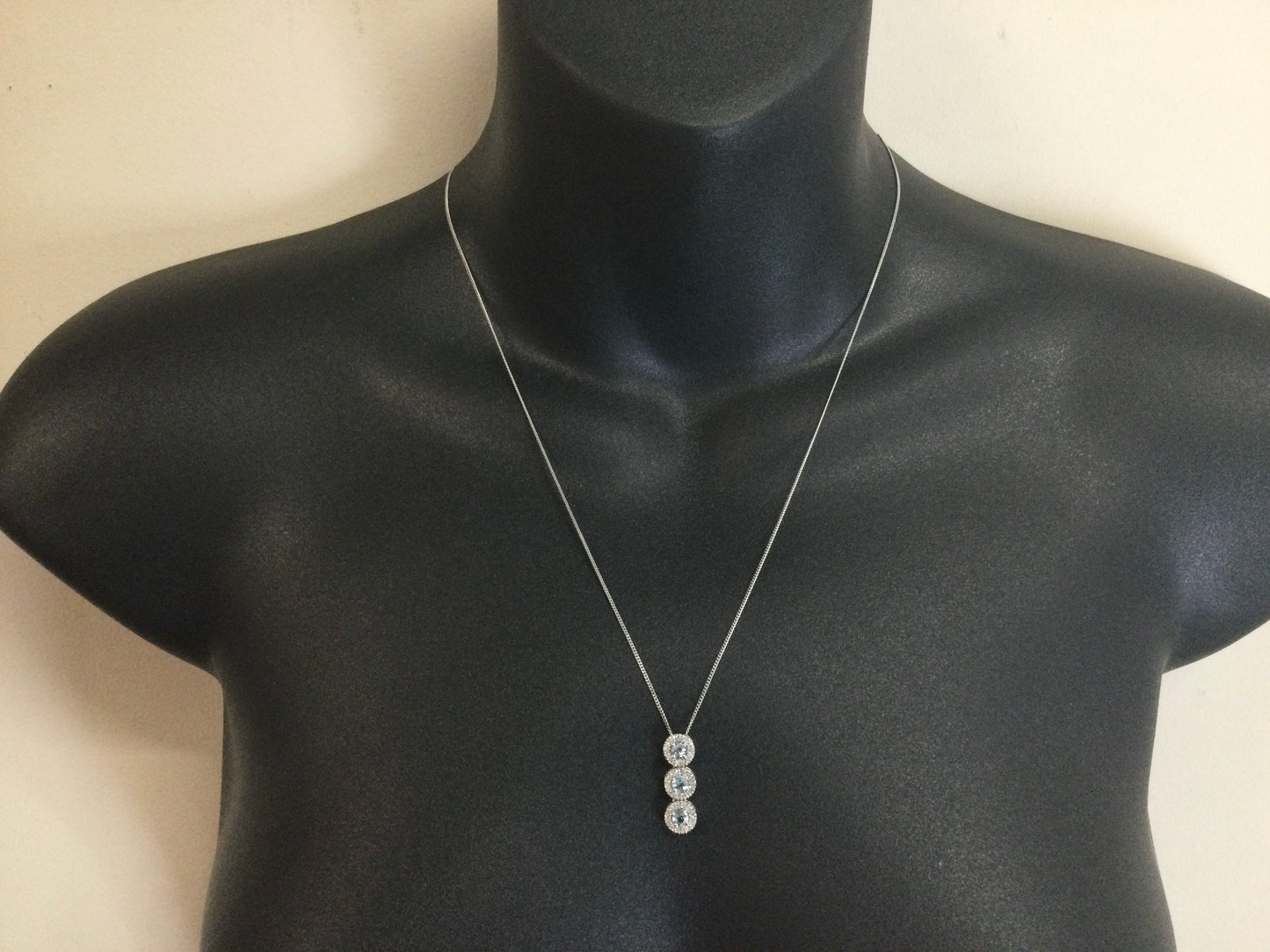 14k White Gold Round Cut Blue Topaz & Diamond Pendent and 10k Gold Chain Necklace