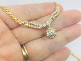 18k Yellow Gold Round And Baguette Cut 1.5ct Diamond Cluster Necklace