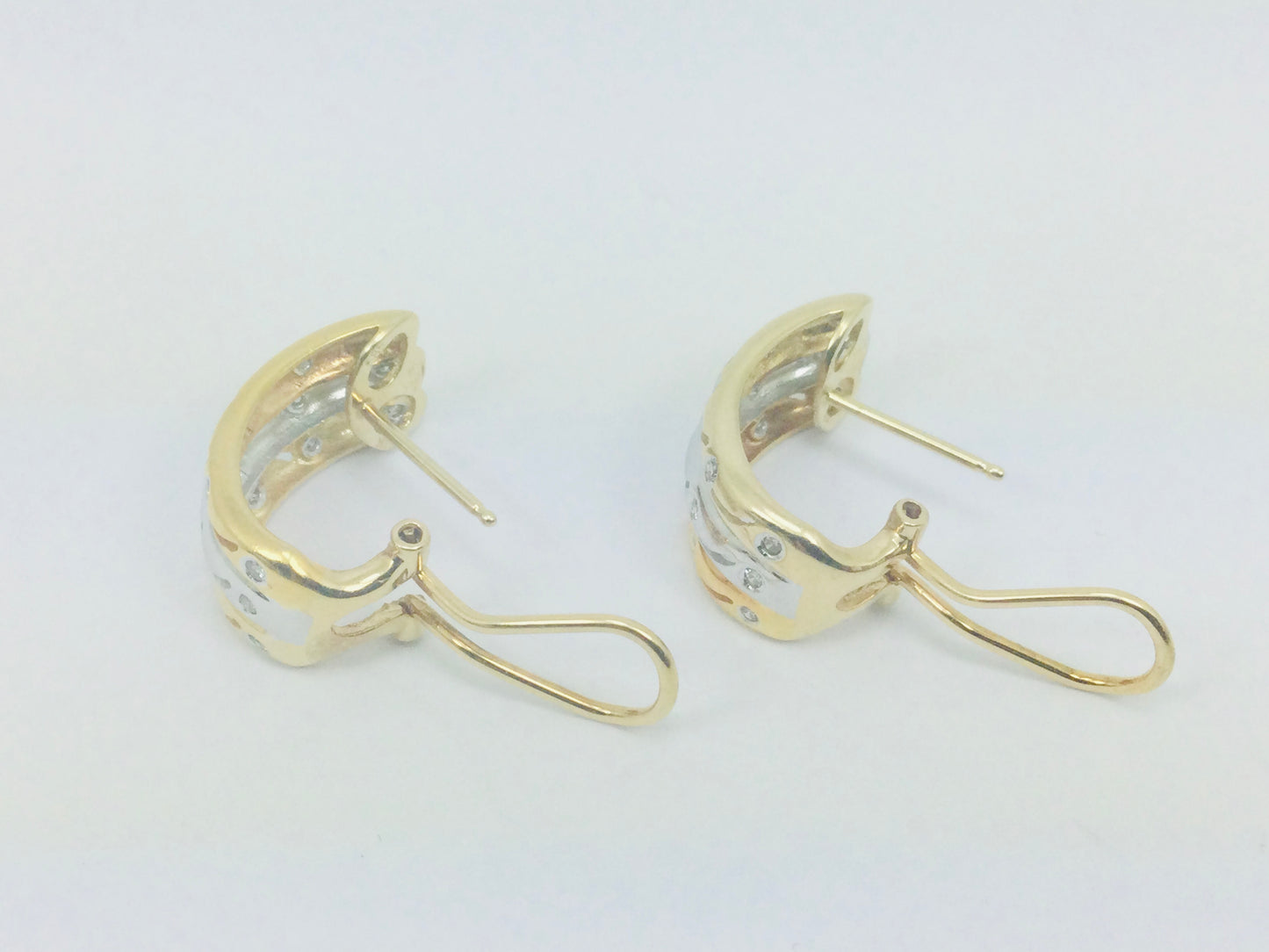 14k Yellow and White Gold Round Cut 45pt Diamond Row Set Earrings