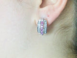 14k White Gold Oval Cut 1.2ct Rose Quartz & 28pt Diamond Earrings