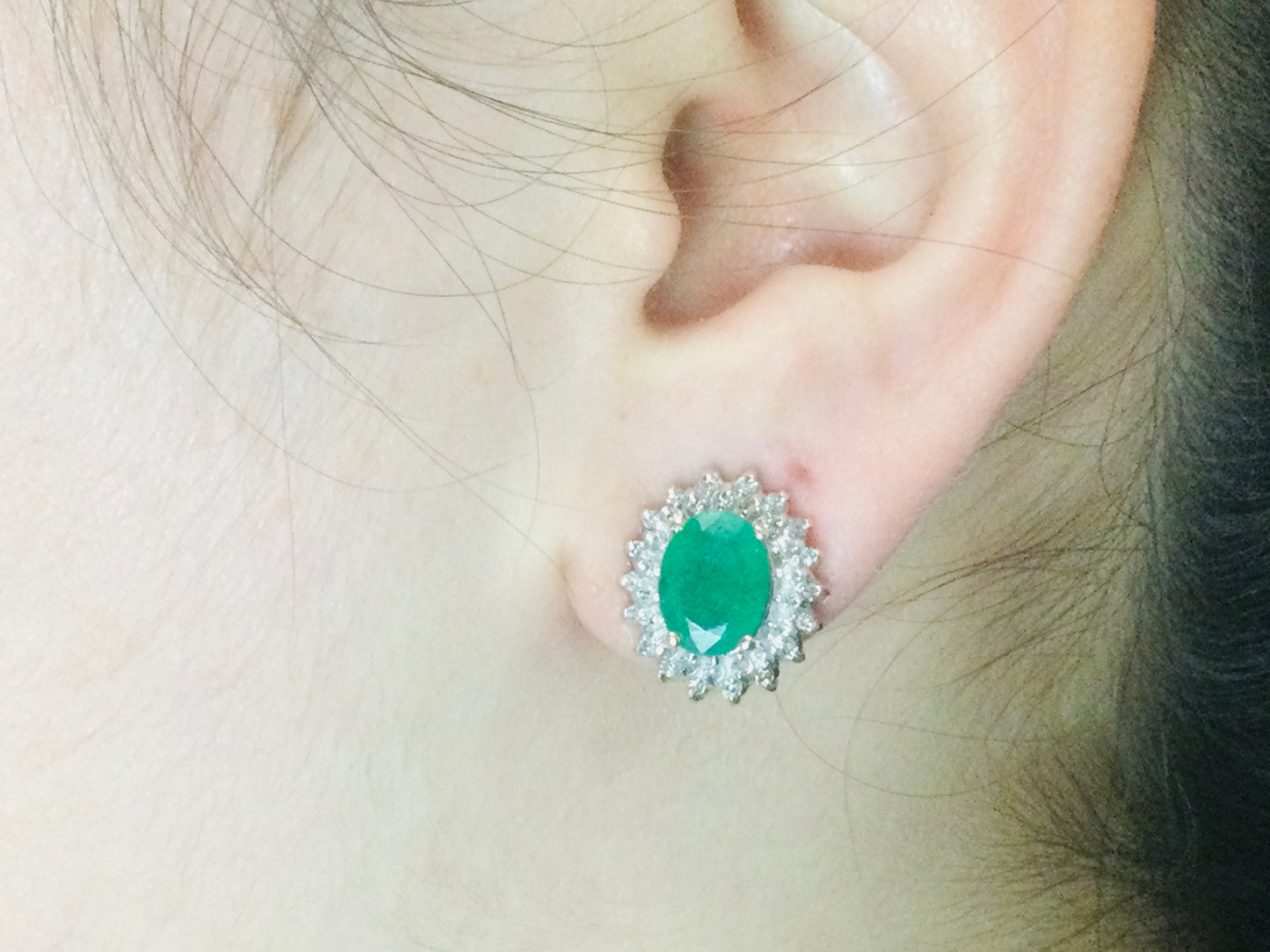 14k Yellow Gold Oval Cut 2ct Emerald & 72pt Diamond Earrings