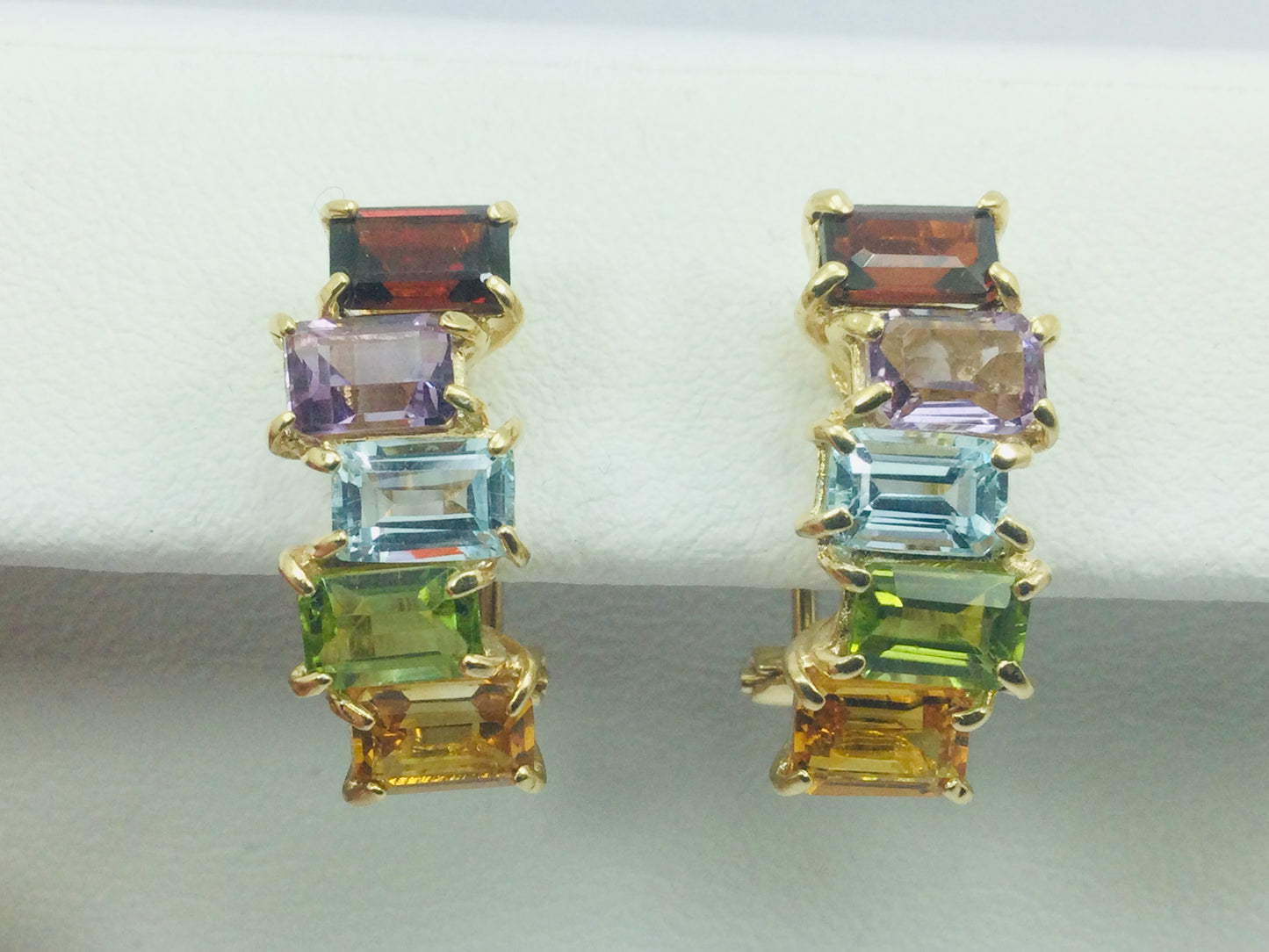14k Yellow Gold Garnet, Amethyst, Blue Topaz, Peridot & Citrine Clip-On Earrings