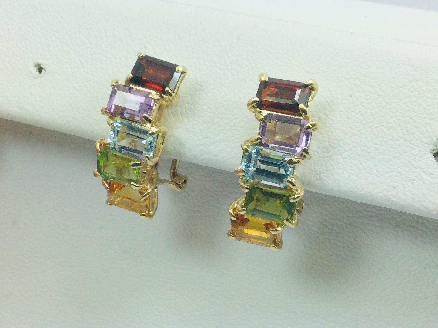 14k Yellow Gold Garnet, Amethyst, Blue Topaz, Peridot & Citrine Clip-On Earrings