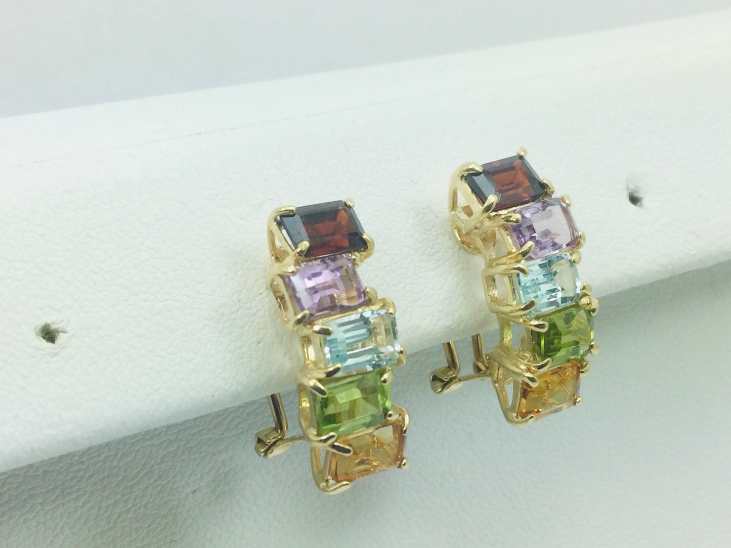 14k Yellow Gold Garnet, Amethyst, Blue Topaz, Peridot & Citrine Clip-On Earrings