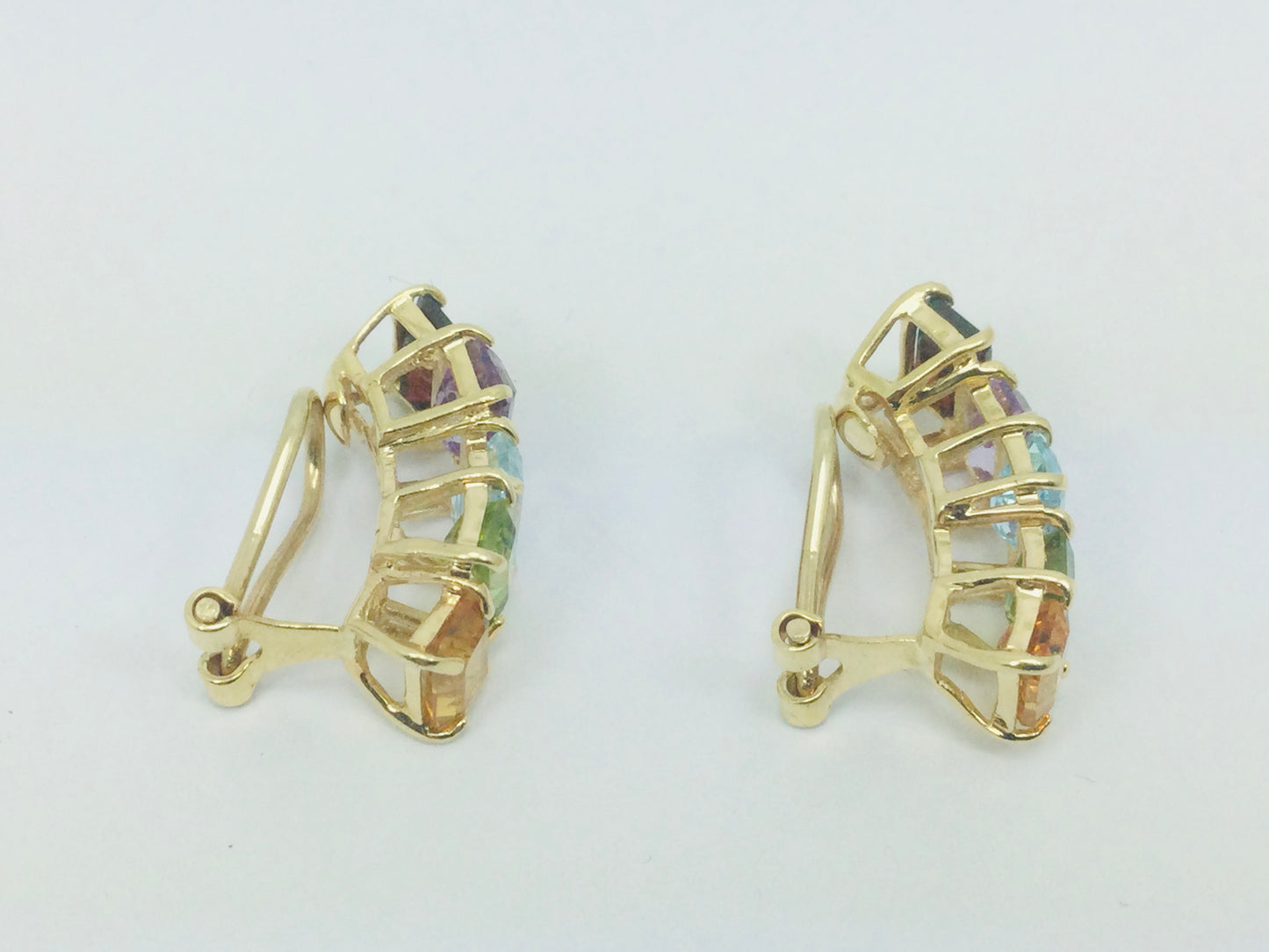 14k Yellow Gold Garnet, Amethyst, Blue Topaz, Peridot & Citrine Clip-On Earrings