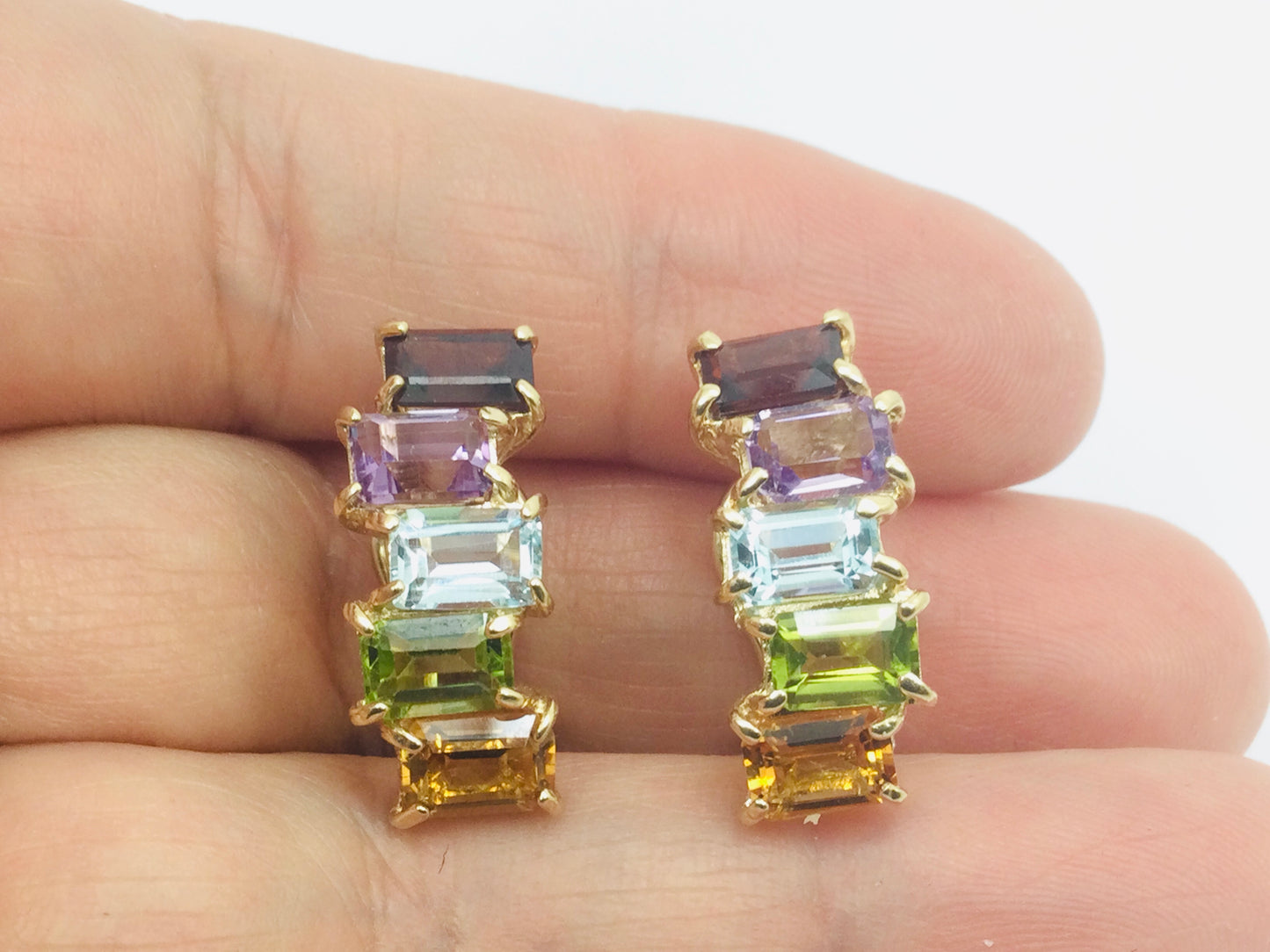 14k Yellow Gold Garnet, Amethyst, Blue Topaz, Peridot & Citrine Clip-On Earrings