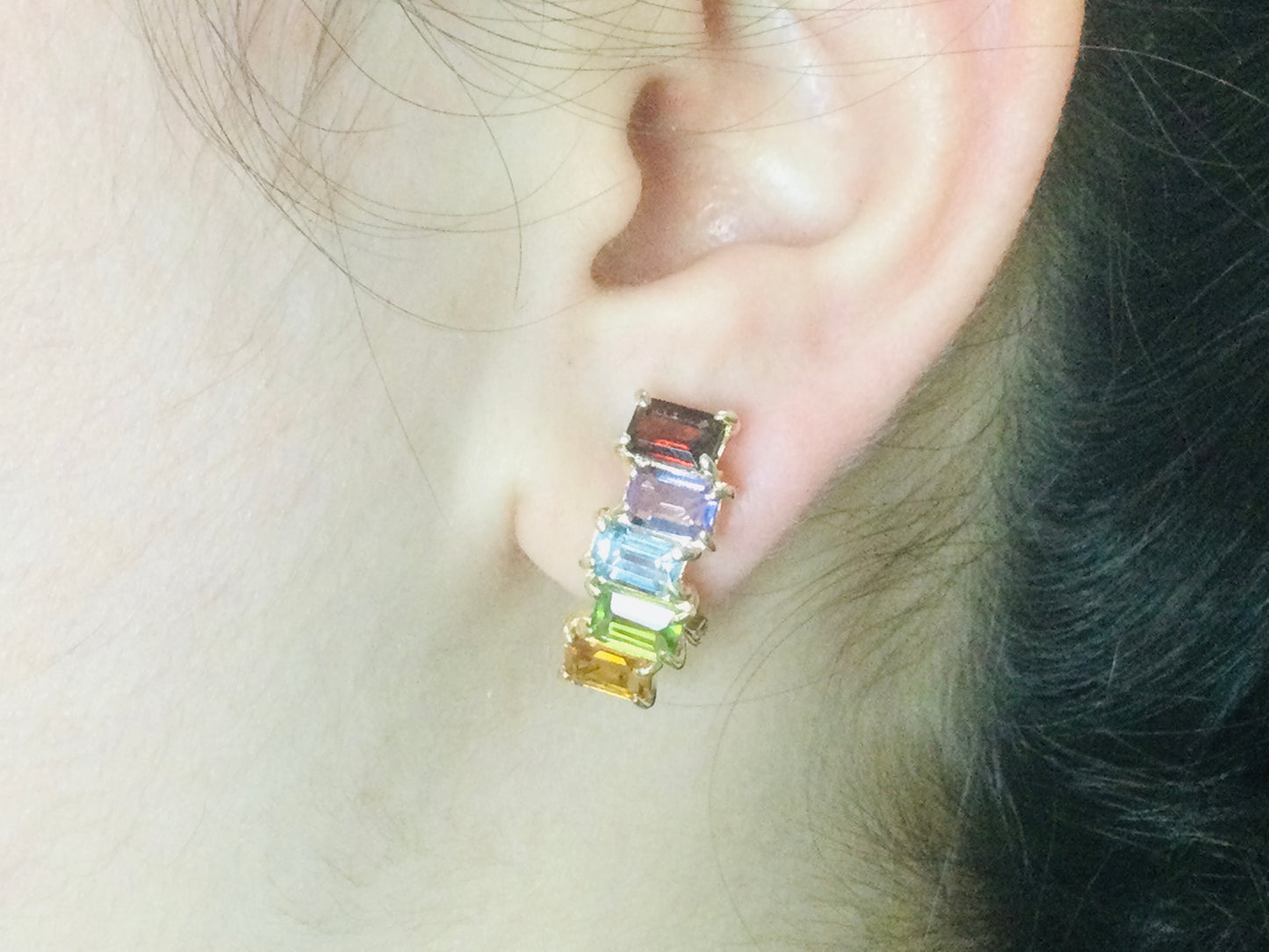 14k Yellow Gold Garnet, Amethyst, Blue Topaz, Peridot & Citrine Clip-On Earrings
