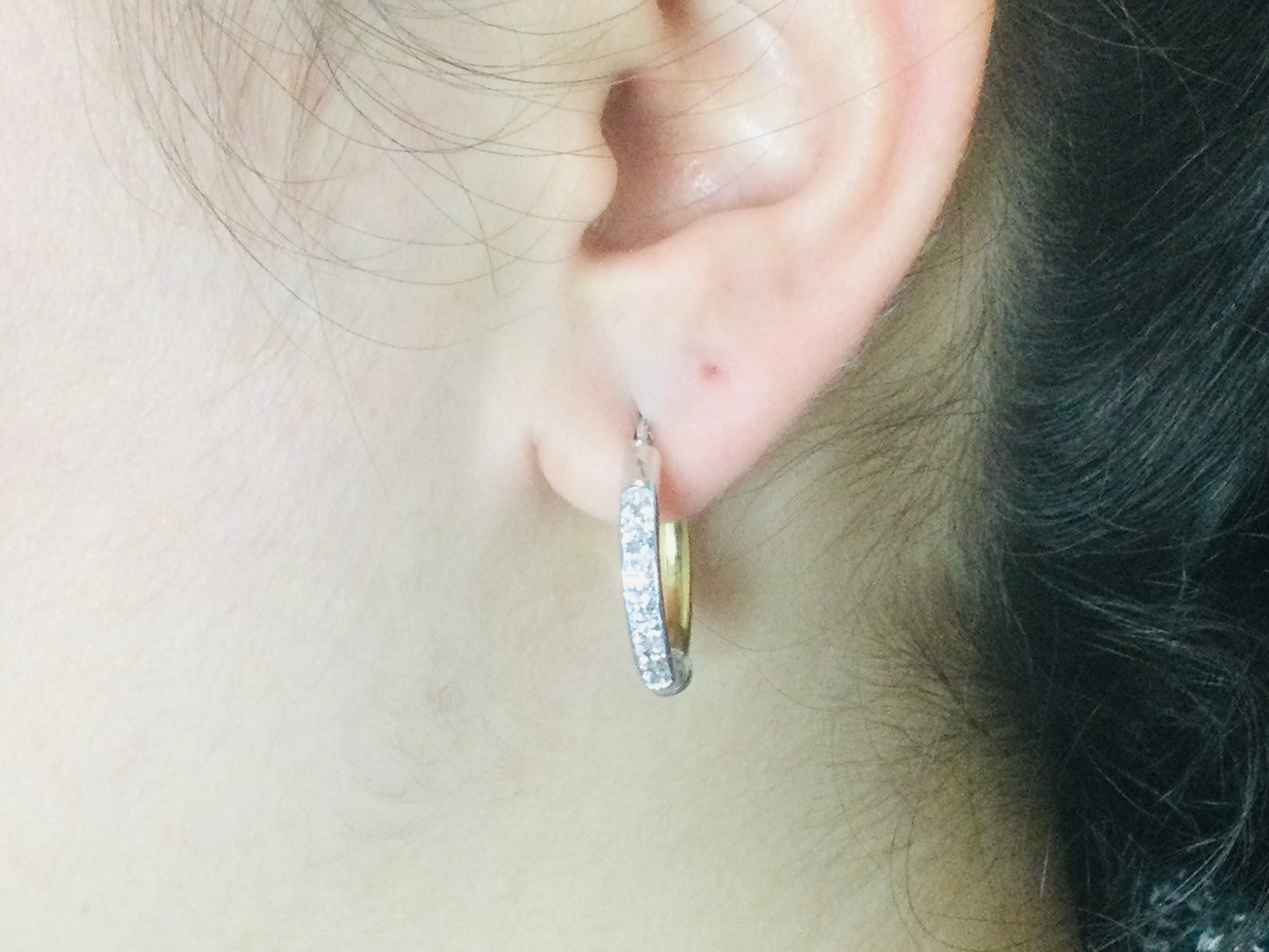 18k White and Yellow Gold Round Cut Cubic Zirconia (CZ) Hoop Earrings