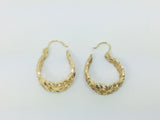 10k Yellow Gold Filigree Style Oval Hoop Earrings