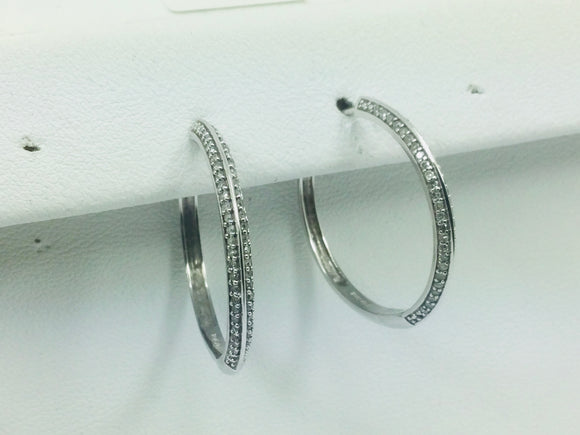 14k White Gold Round Cut 50pt Diamond Hoop Earrings