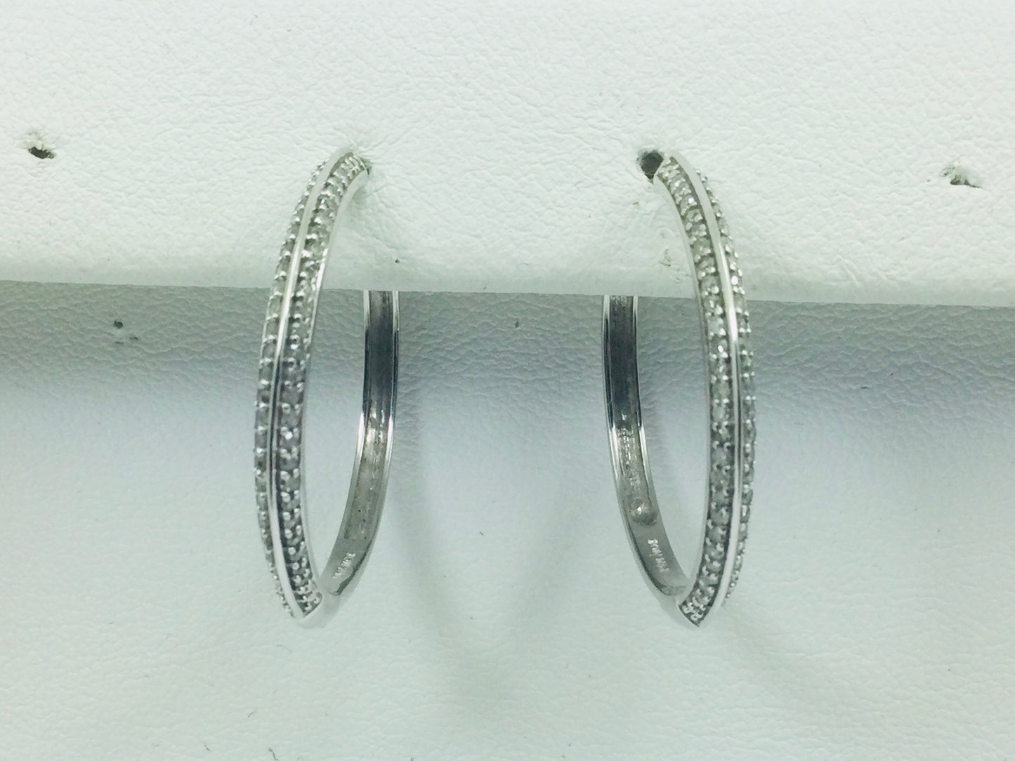 14k White Gold Round Cut 50pt Diamond Hoop Earrings
