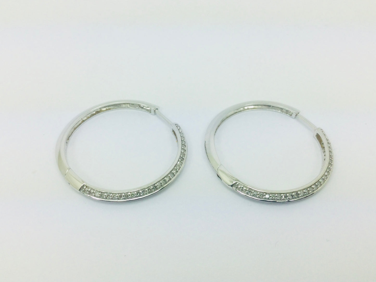 14k White Gold Round Cut 50pt Diamond Hoop Earrings