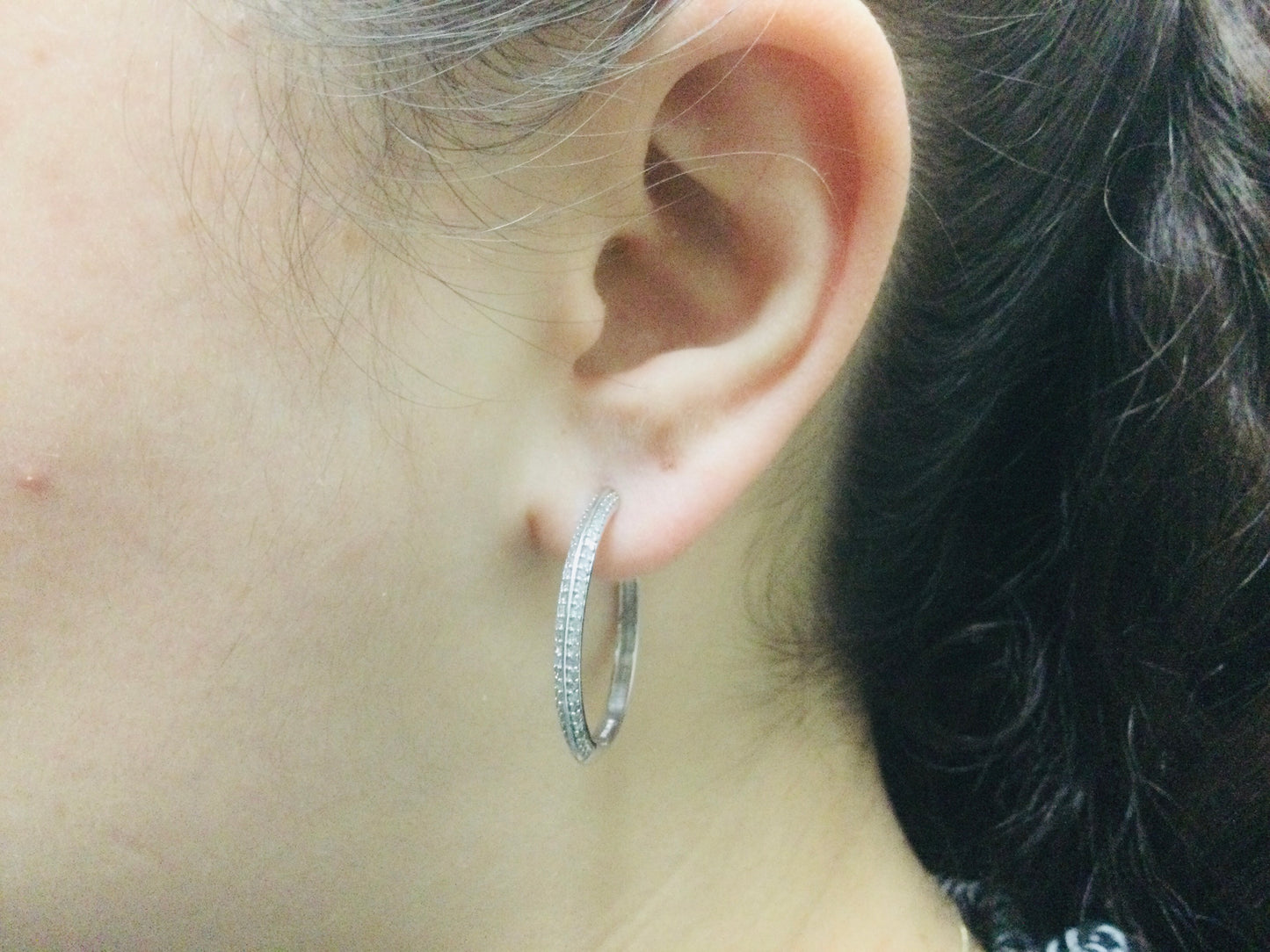 14k White Gold Round Cut 50pt Diamond Hoop Earrings