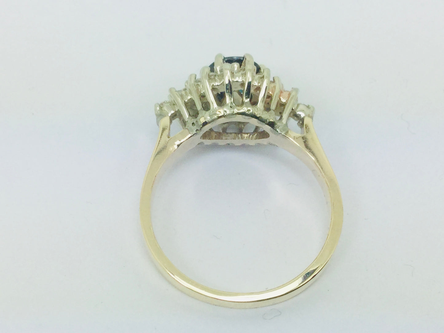 14k Yellow Gold Round Cut 65pt Sapphire & 20pt Diamond Cluster Ring