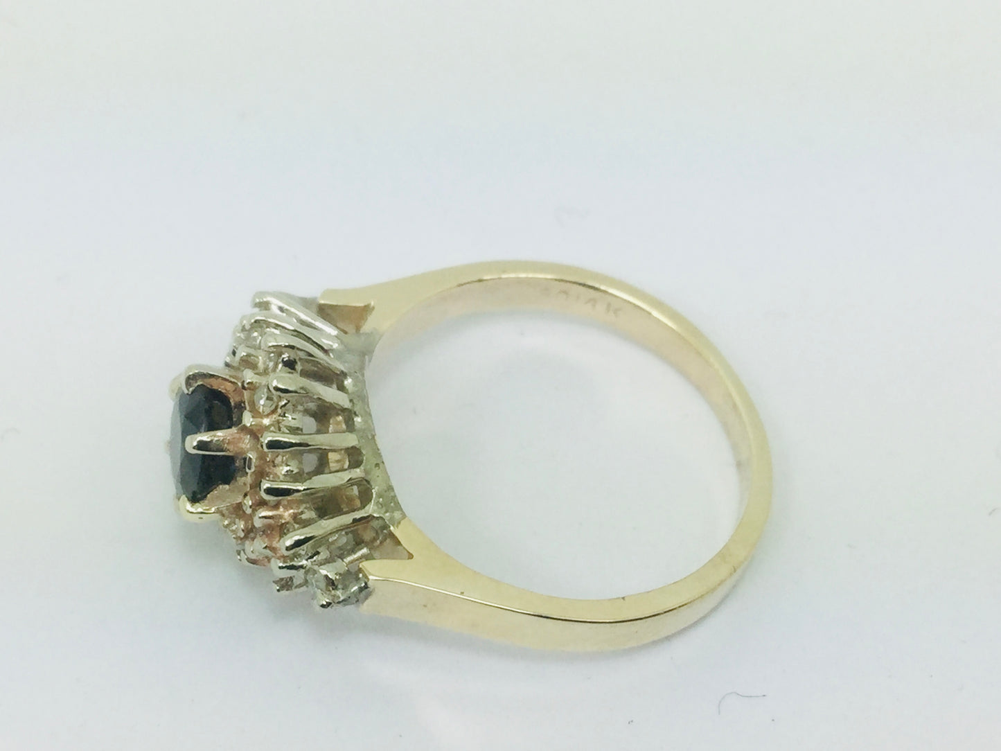 14k Yellow Gold Round Cut 65pt Sapphire & 20pt Diamond Cluster Ring