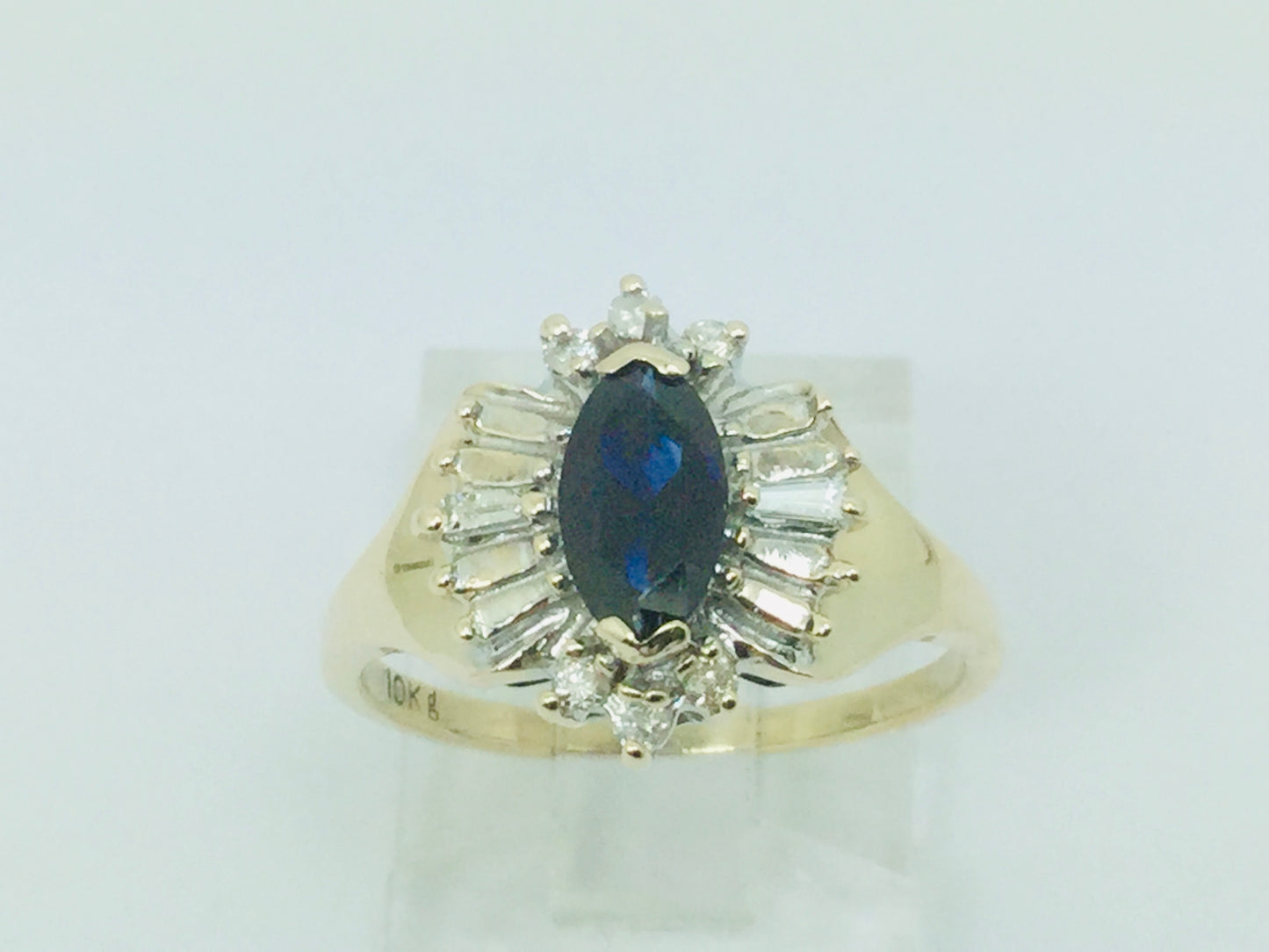 10k Yellow Gold Marquise Cut 50pt Sapphire & 19pt Diamond Ring