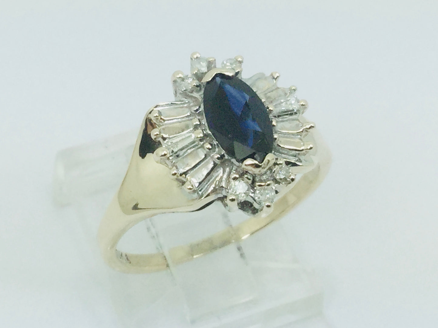 10k Yellow Gold Marquise Cut 50pt Sapphire & 19pt Diamond Ring