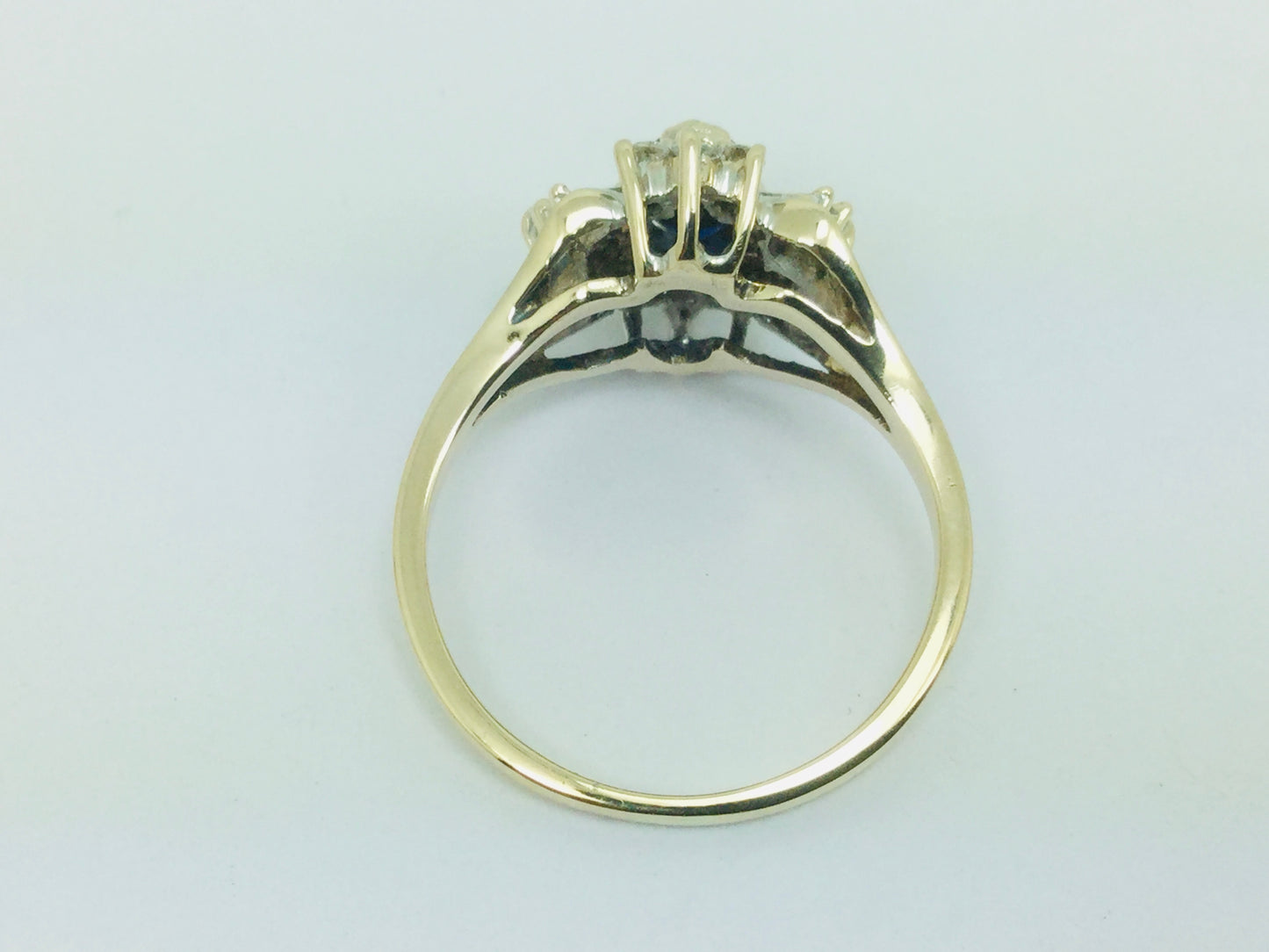 10k Yellow Gold Marquise Cut 50pt Sapphire & 19pt Diamond Ring