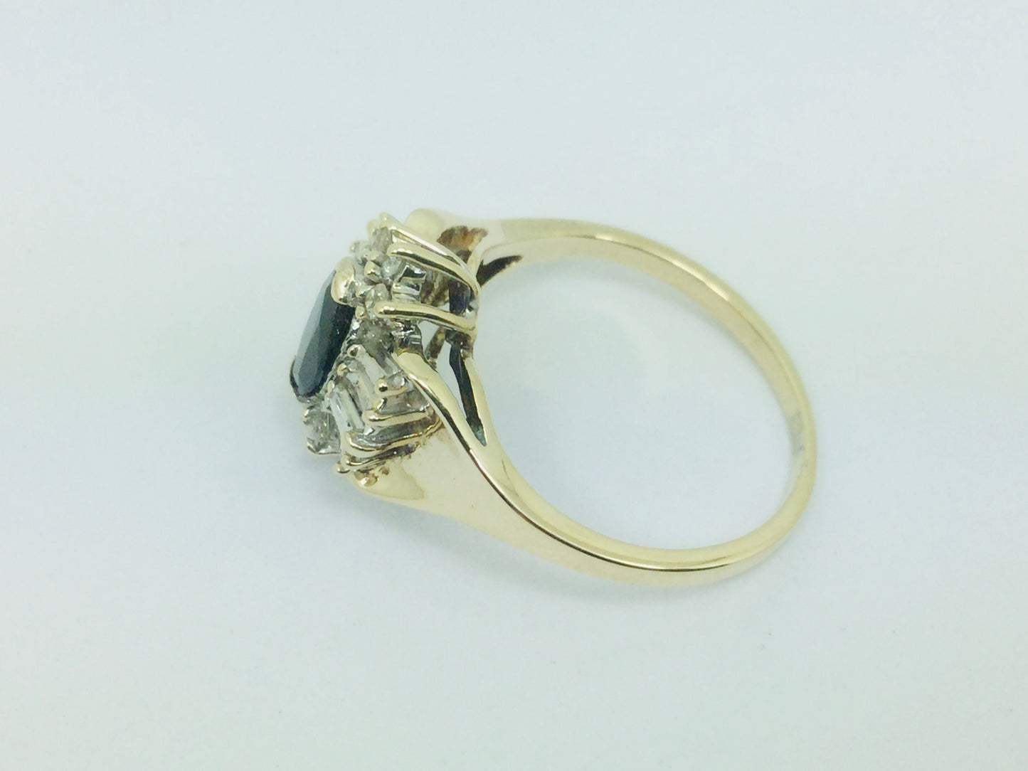 10k Yellow Gold Marquise Cut 50pt Sapphire & 19pt Diamond Ring