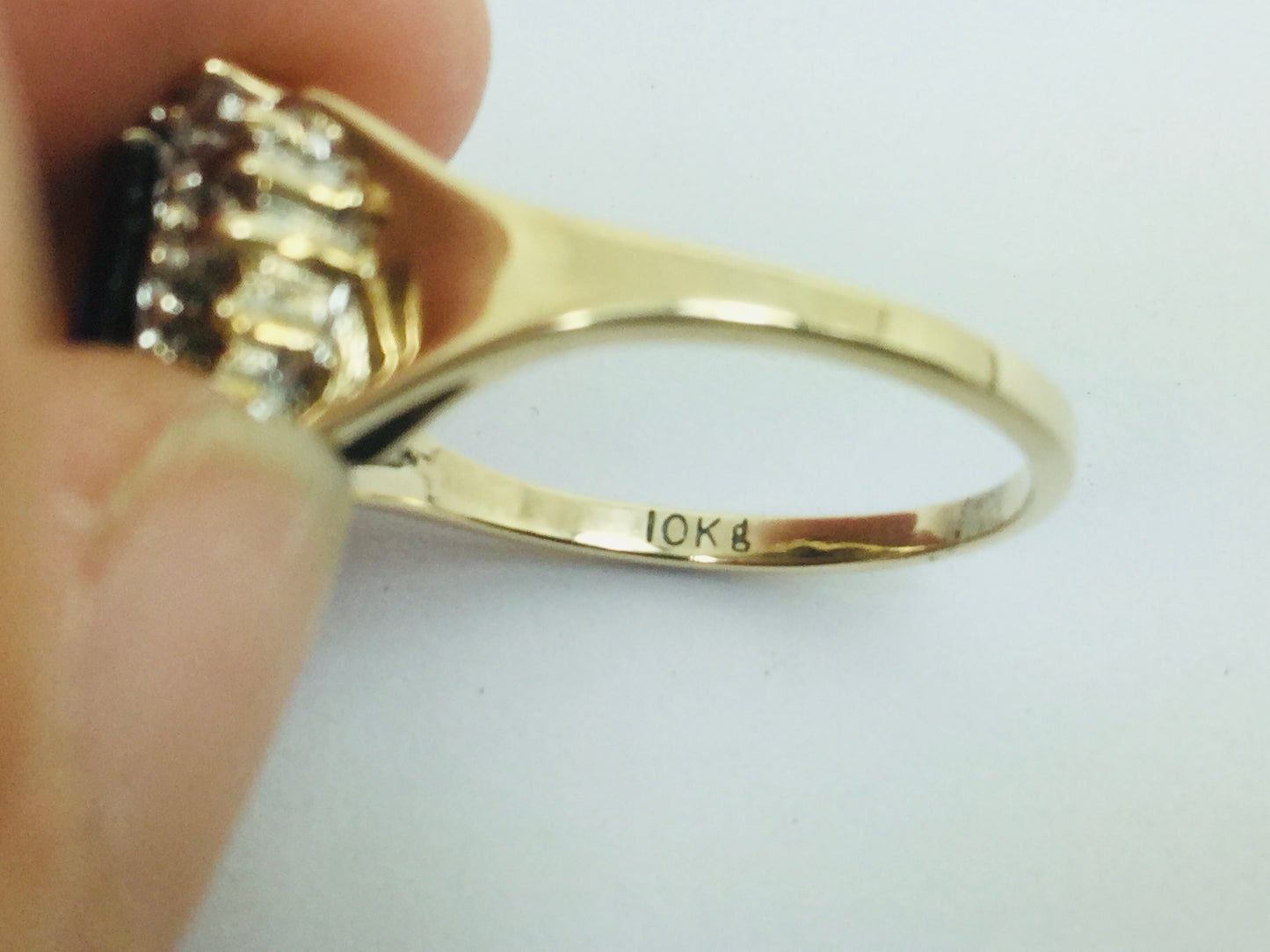 10k Yellow Gold Marquise Cut 50pt Sapphire & 19pt Diamond Ring