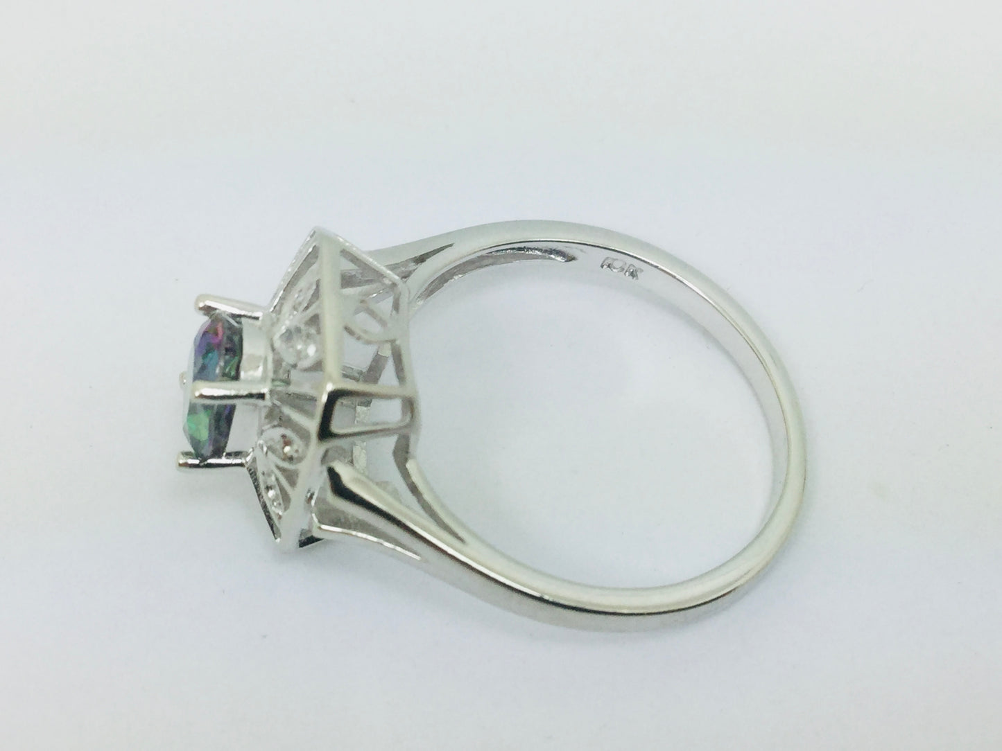 10k White Gold Oval Cut 0.75ct Rainbow Topaz & Diamond Accent Ring