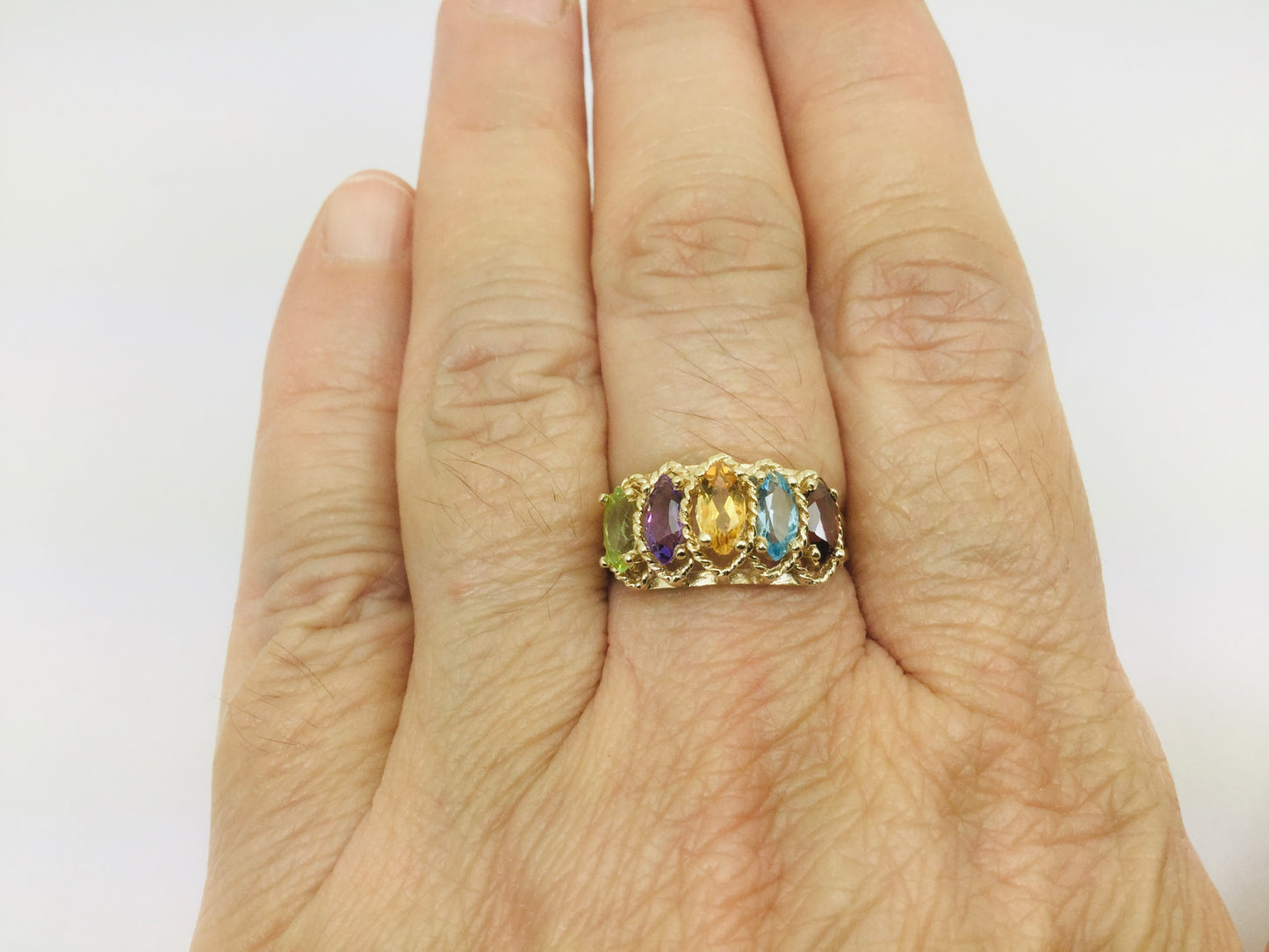 10k Yellow Gold Marquise Cut 5 Stone Family Ring