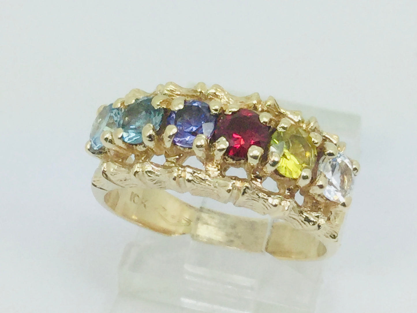 10k Yellow Gold Round Cut 6 Stone Family Ring