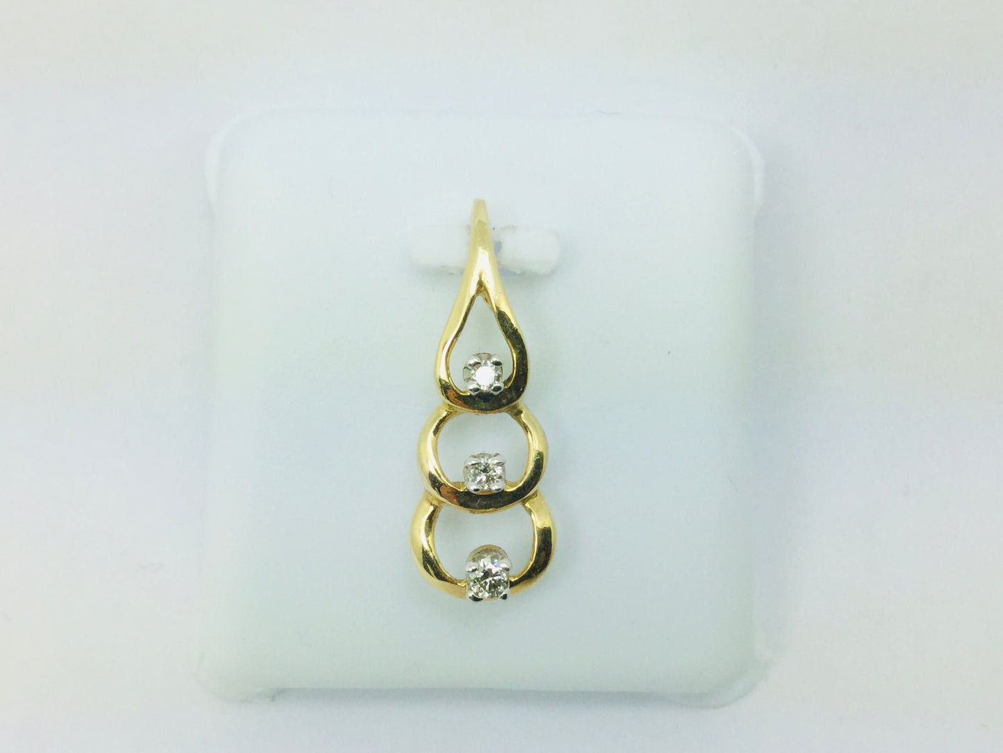 14k Yellow Gold Round Cut 9pt Diamond Trilogy Teardrop Pendent