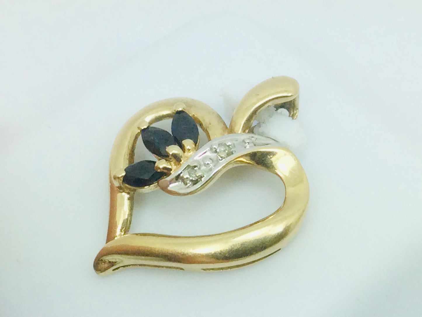10k Yellow Gold Marquise Cut 30pt Spinel & 1pt Diamond Heart Pendent