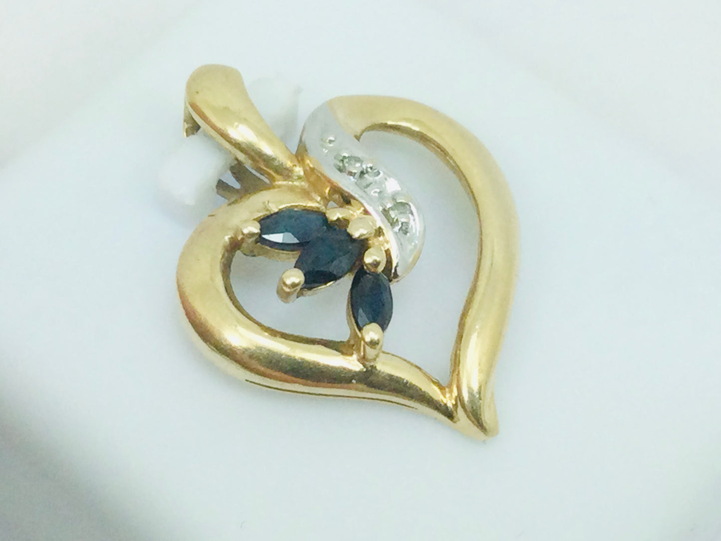 10k Yellow Gold Marquise Cut 30pt Spinel & 1pt Diamond Heart Pendent