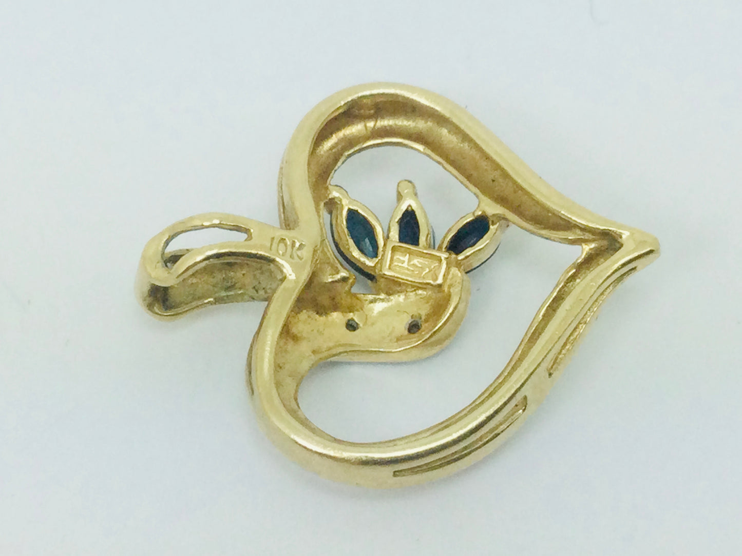 10k Yellow Gold Marquise Cut 30pt Spinel & 1pt Diamond Heart Pendent