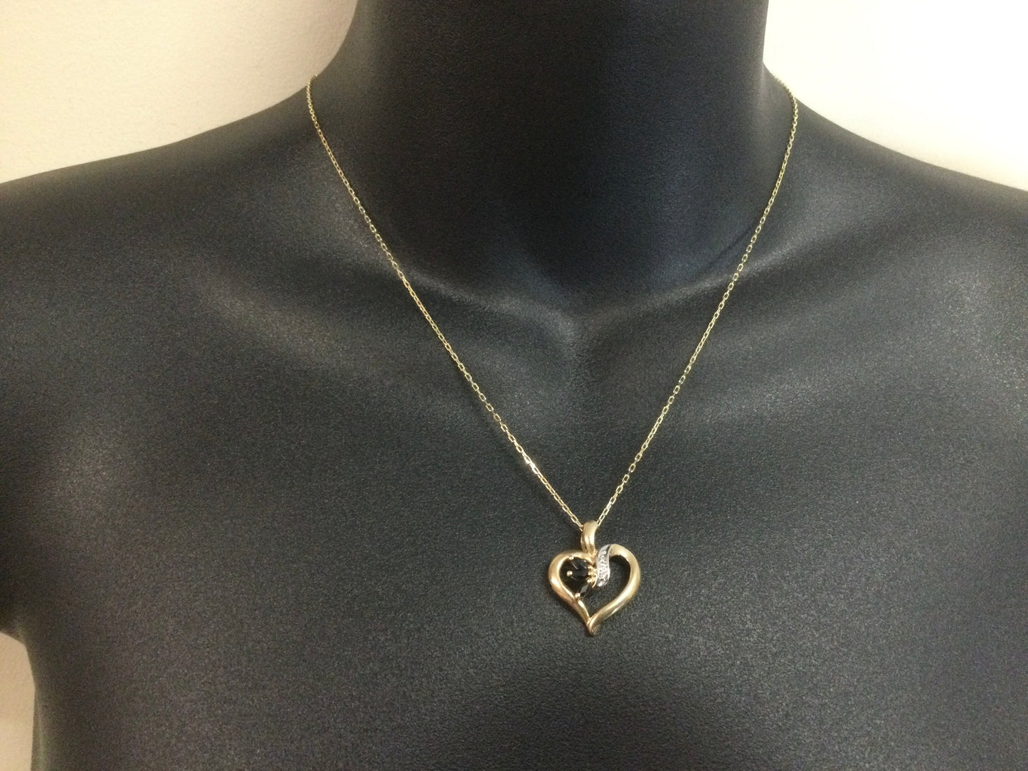 10k Yellow Gold Marquise Cut 30pt Spinel & 1pt Diamond Heart Pendent