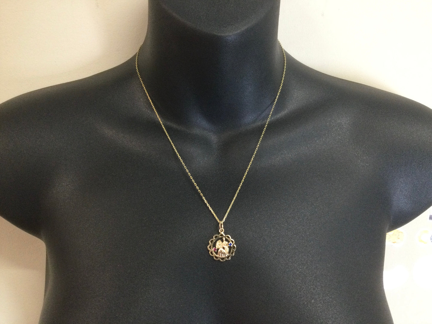 10k Yellow Gold Round Cut Ruby & Sapphire Wedding Pendent