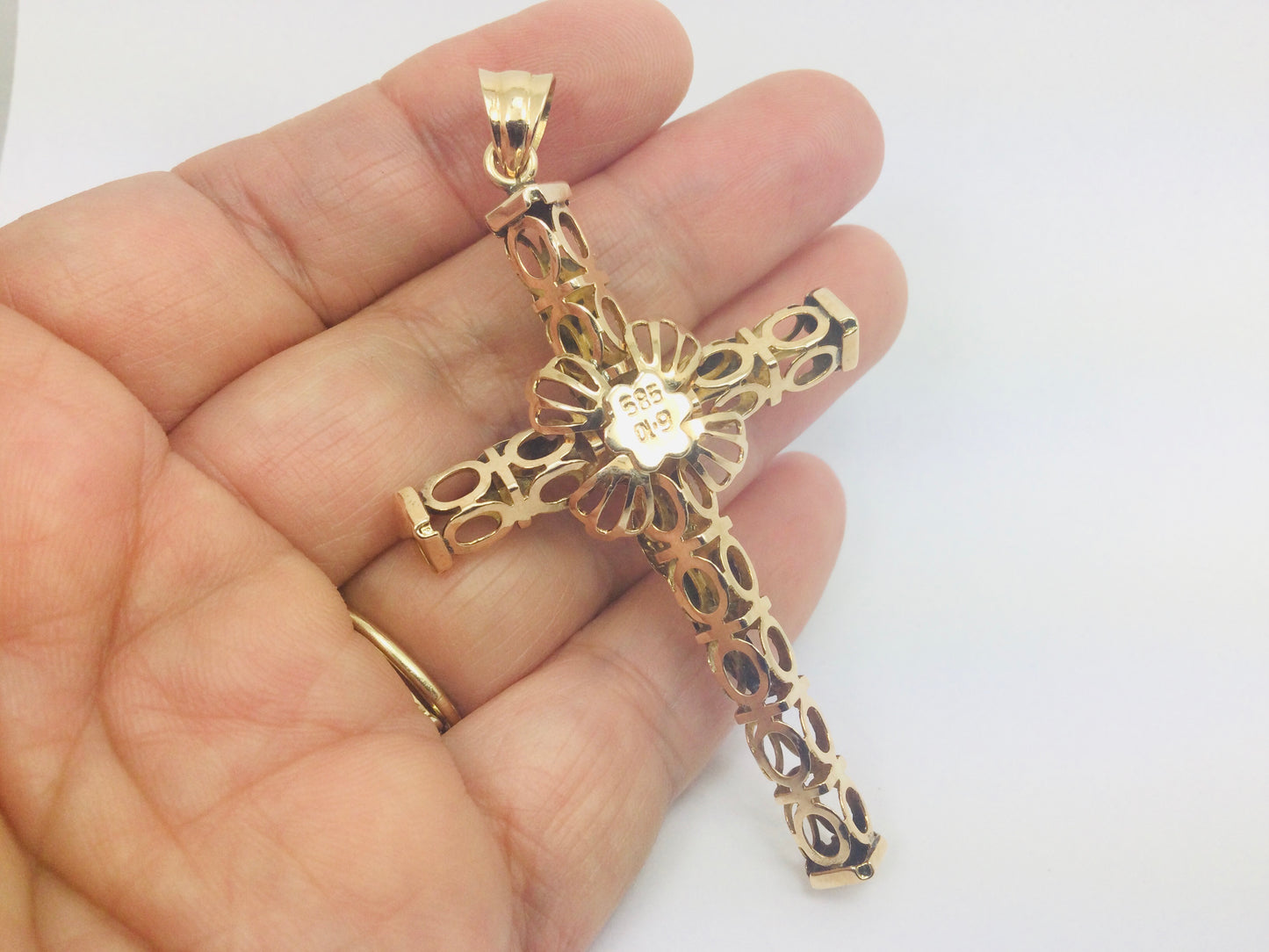 14k Yellow Gold Genuine Pearl June Birthstone Cross Pendent