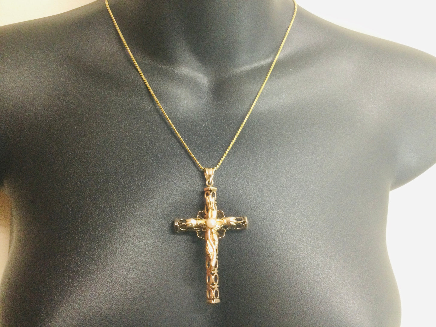 14k Yellow Gold Genuine Pearl June Birthstone Cross Pendent