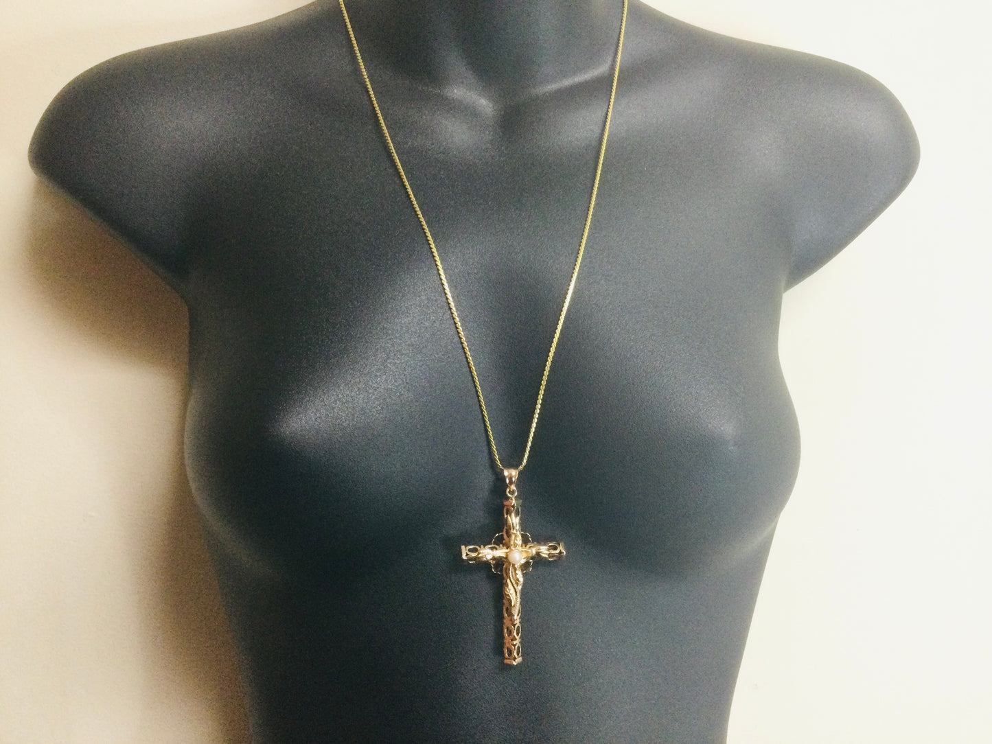 14k Yellow Gold Genuine Pearl June Birthstone Cross Pendent