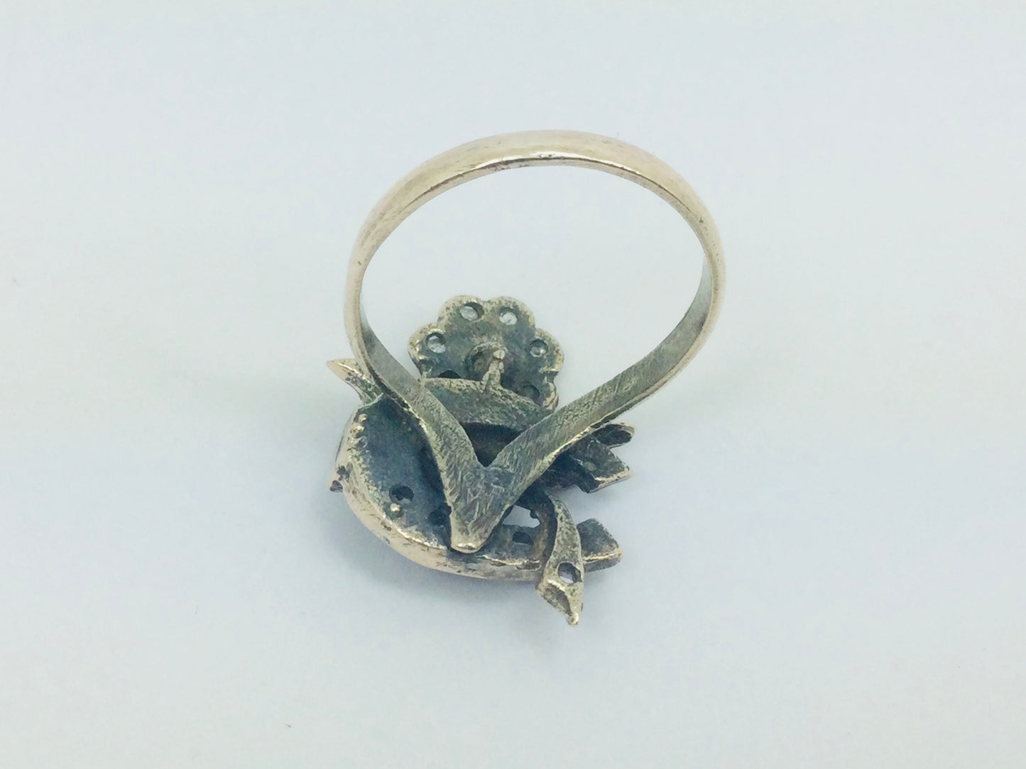 10k Yellow Gold Round Cut 22pt Diamond, 5pt Ruby, and 5pt Blue Topaz Flower Ring