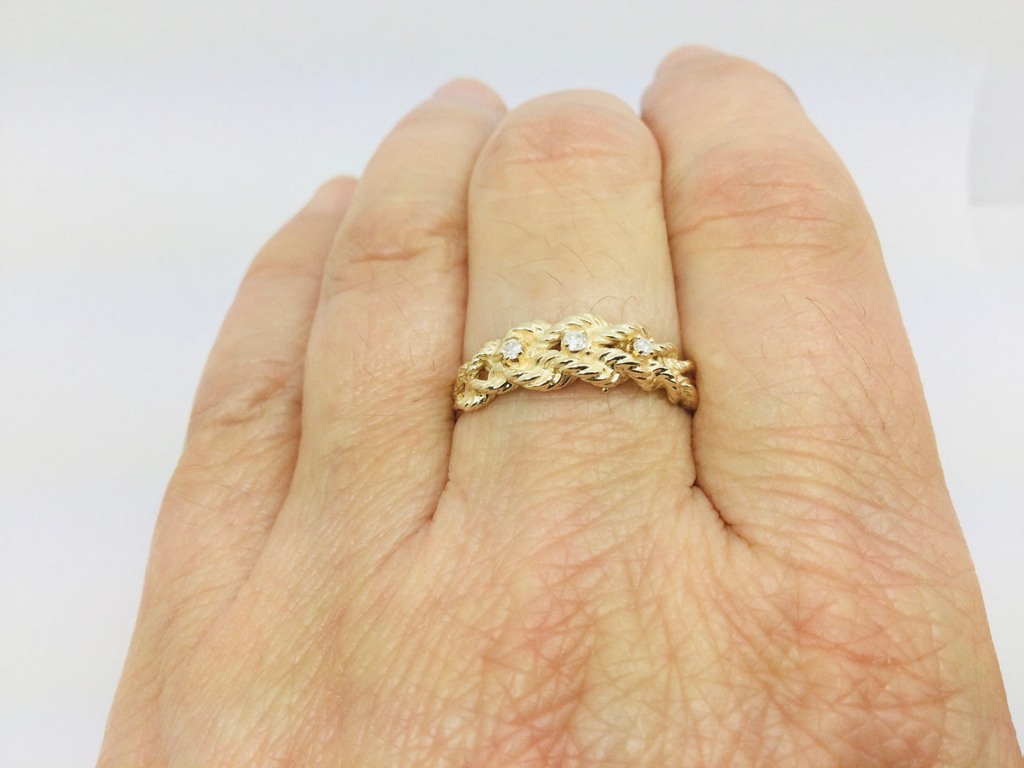 14k Yellow Gold Round Cut 6pt Diamond Trinity Twisted Rope Ring