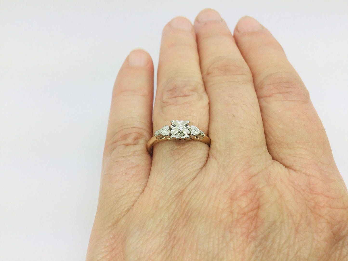 14k Yellow and White Gold Round Cut 4pt Diamond Heart Vintage Ring