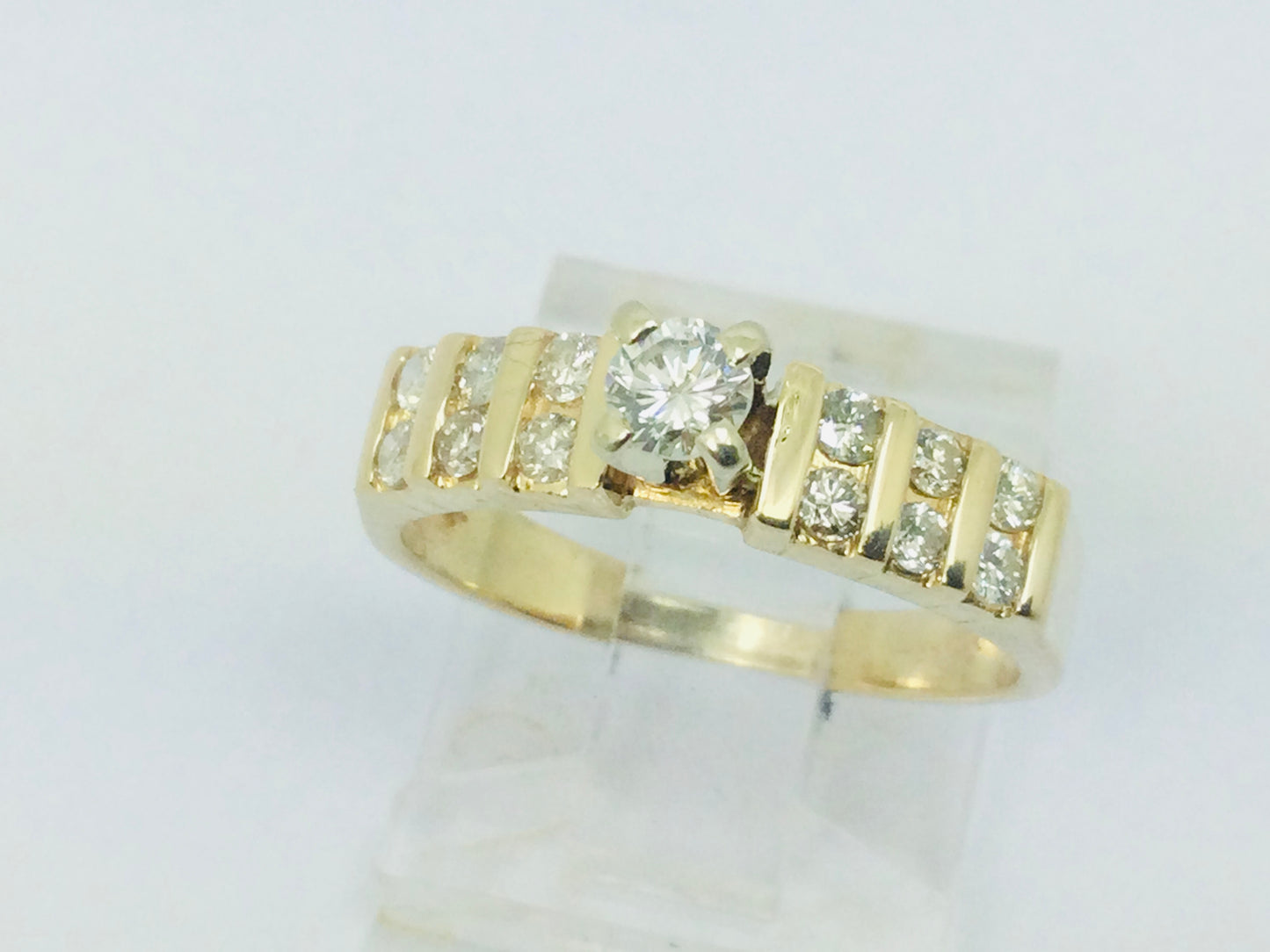 14k Yellow Gold 45pt Round Cut Diamond with Channel Set Accents Ring