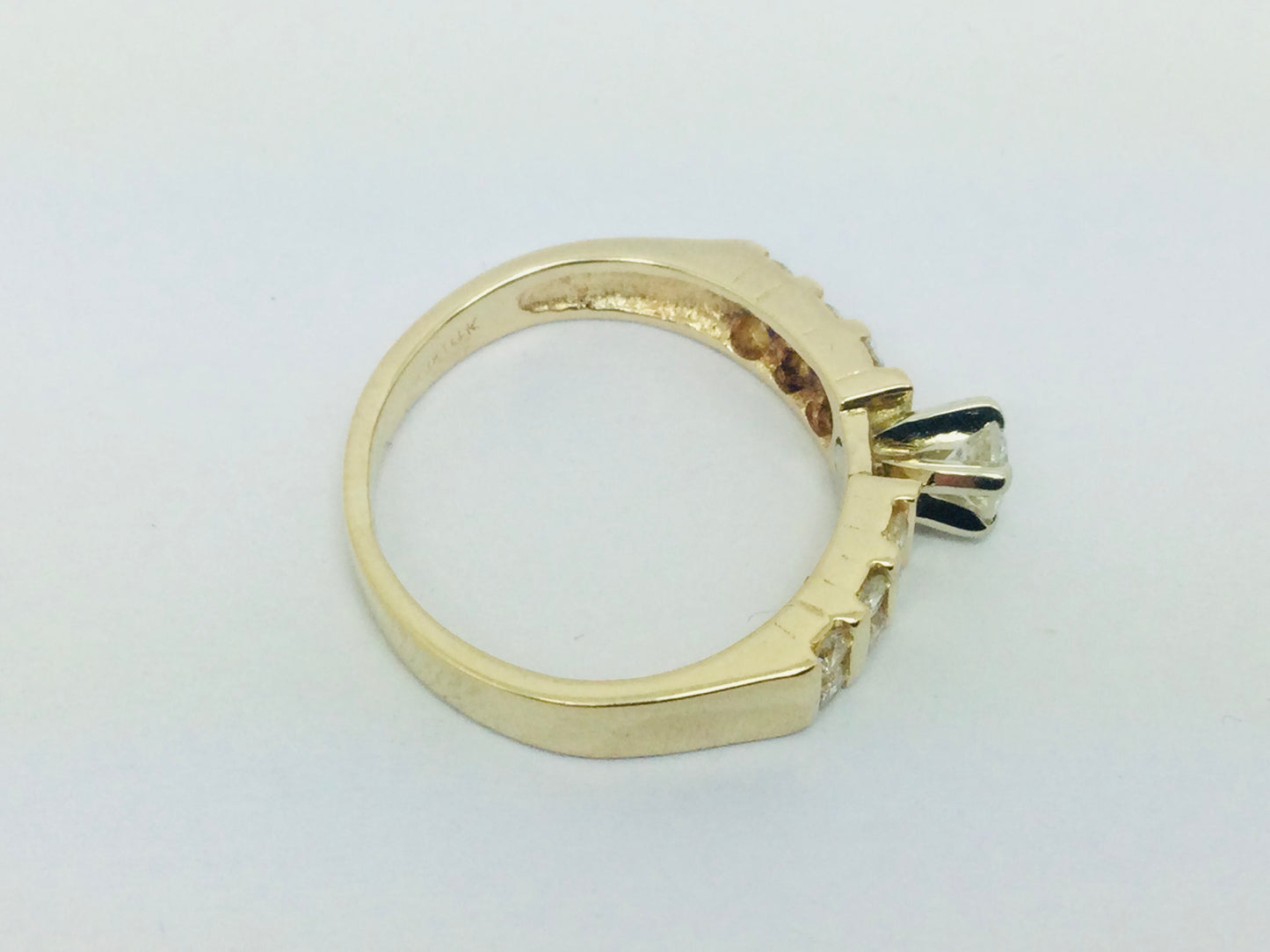 14k Yellow Gold 45pt Round Cut Diamond with Channel Set Accents Ring