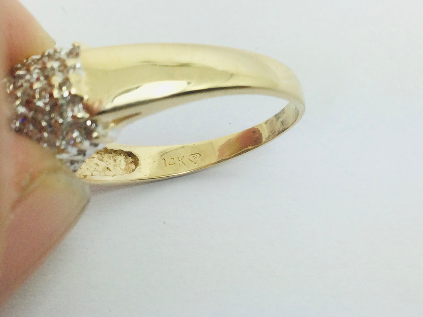 14k Yellow Gold 30pt Round Cut Diamond Row Set Cluster Ring