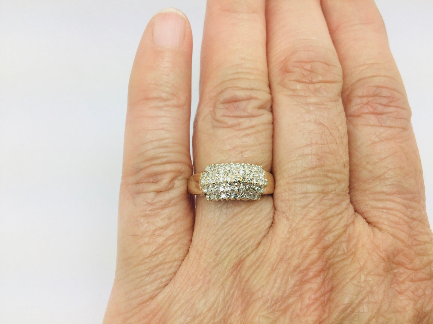 14k Yellow Gold 30pt Round Cut Diamond Row Set Cluster Ring