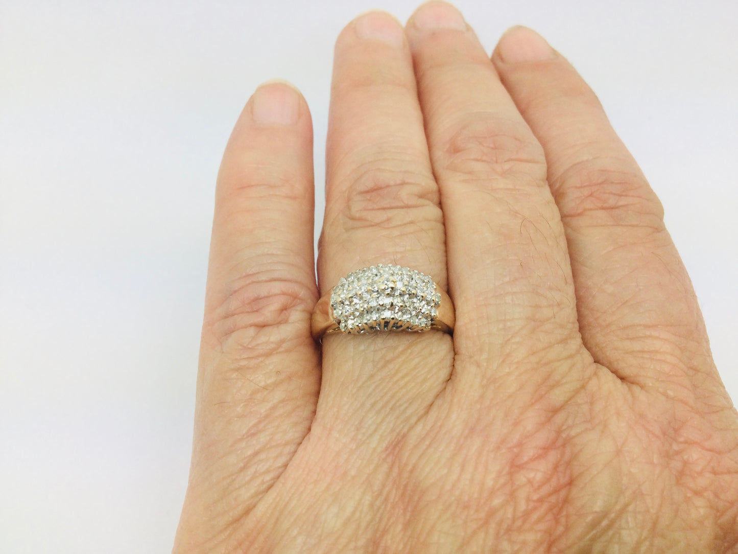 14k Yellow Gold 30pt Round Cut Diamond Row Set Cluster Ring