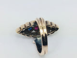 10k Yellow Gold Round Cut 11pt Ruby, 22pt Sapphire and 36pt Diamond Vintage Ring