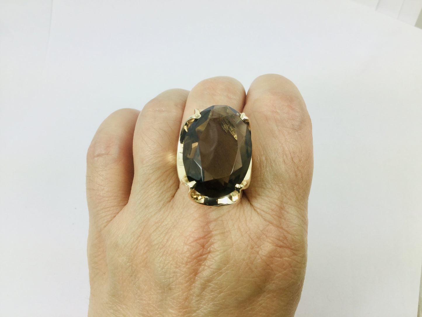 14k Yellow Gold 21.7ct Oval Cut Smoky Topaz November Birthstone Ring