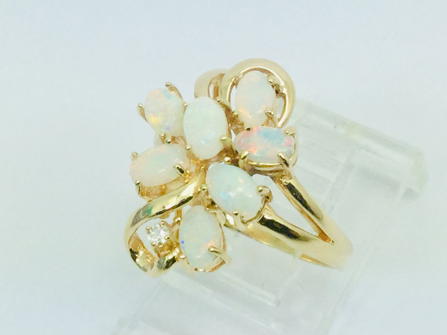 14k Yellow Gold Oval Cut Fire Opal October Birthstone & Diamond Ring