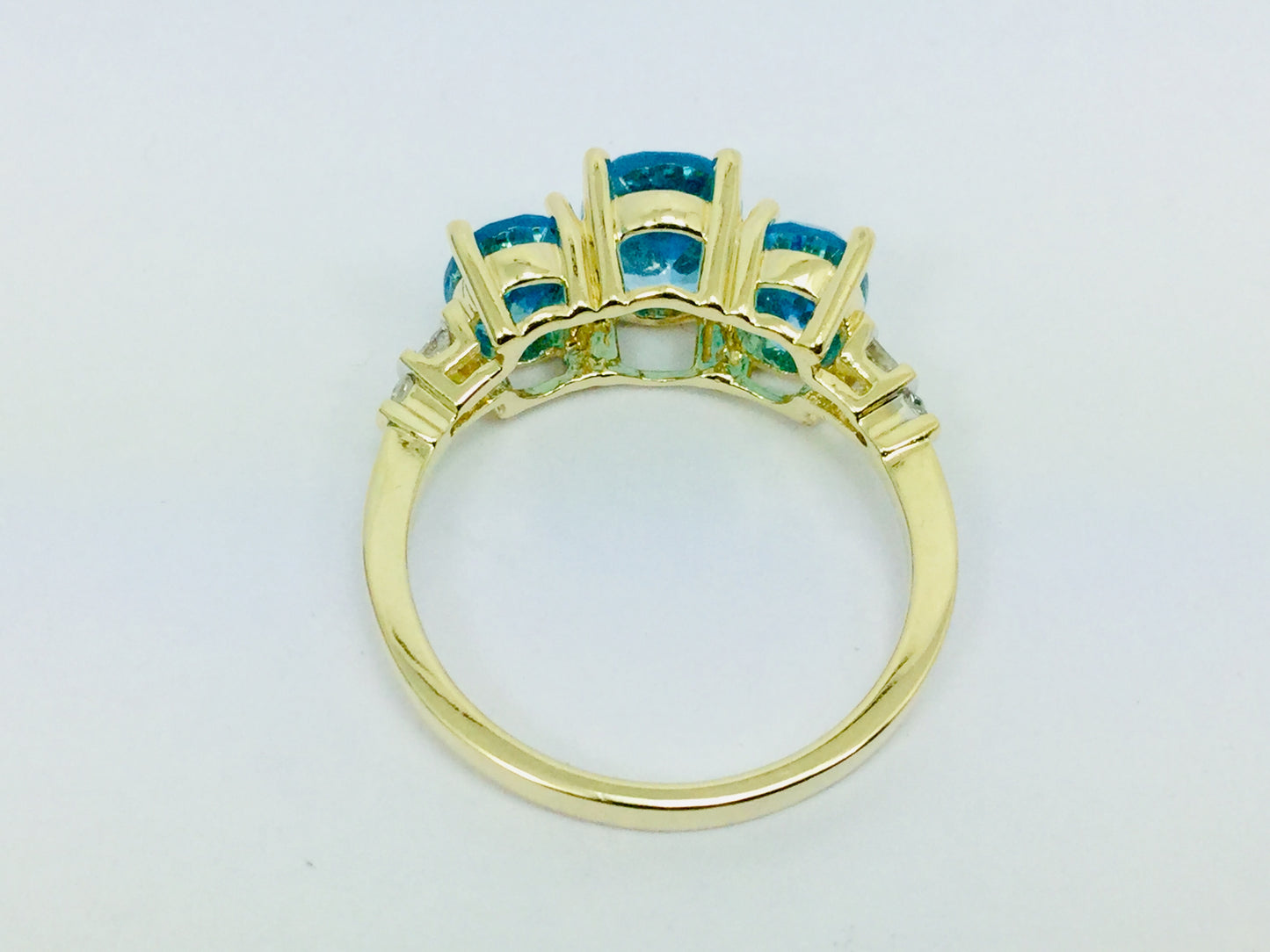 14k Yellow Gold Oval Cut Blue Topaz December Birthstone & Diamond Ring