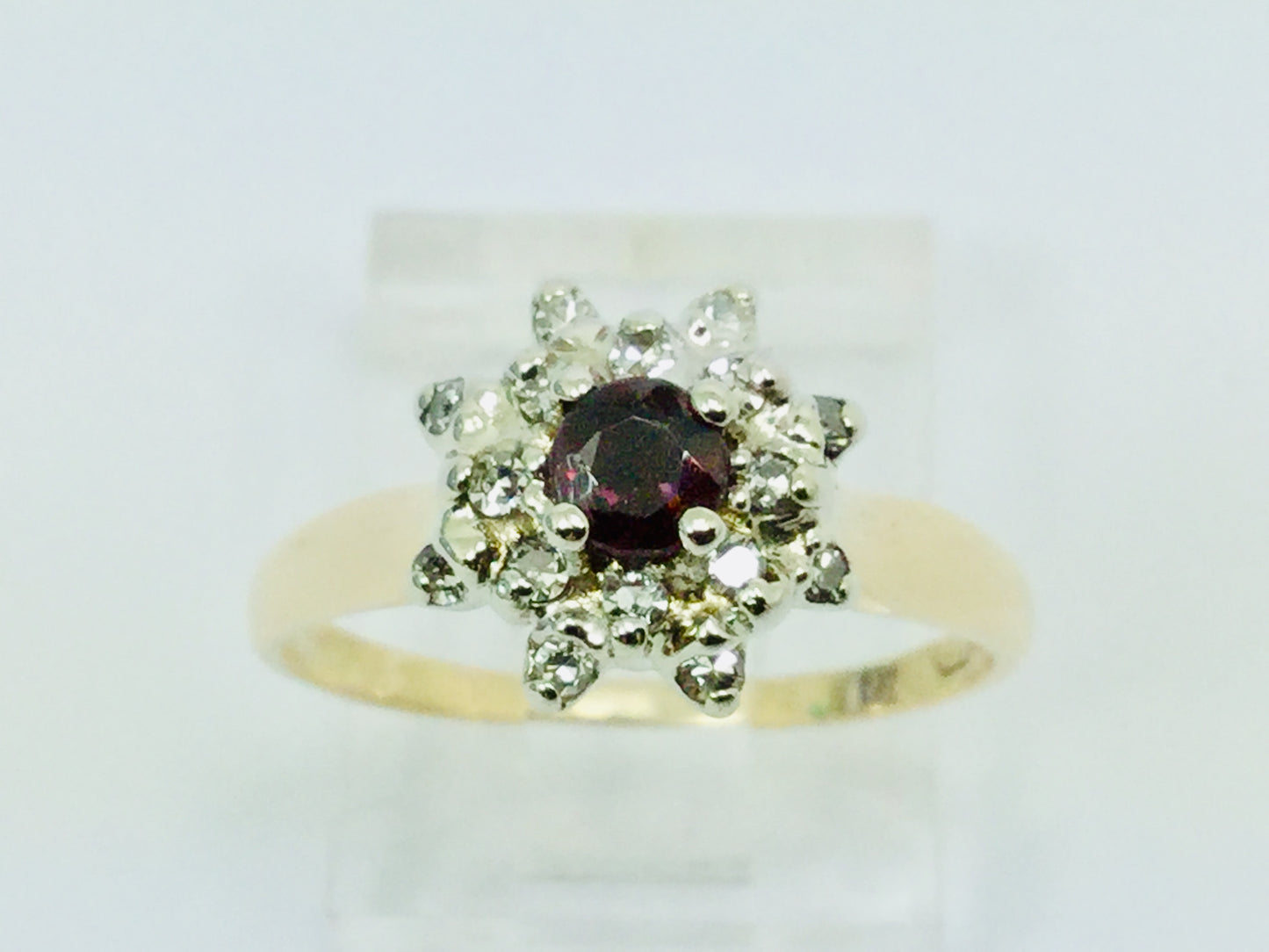 14k Yellow Gold Round Cut Garnet January Birthstone & Diamond Cluster Ring