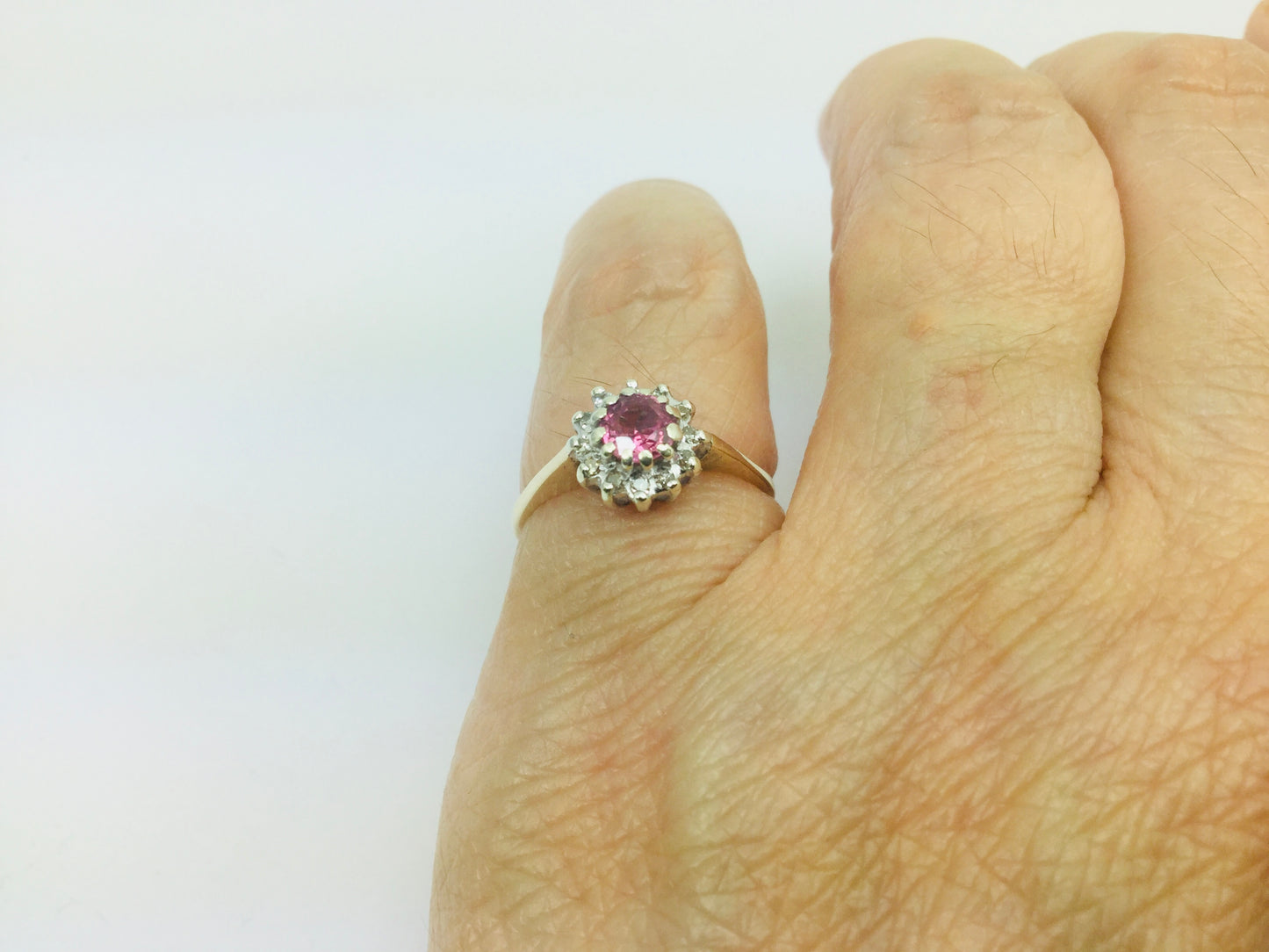 9k Yellow Gold Round Cut 35pt Genuine Ruby July Birthstone & 6pt Diamond Halo Ring